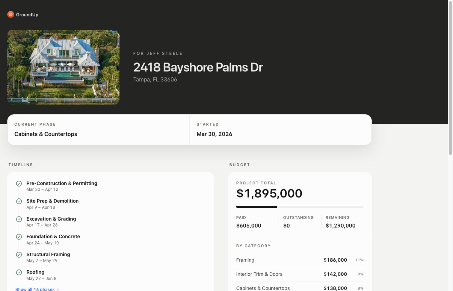 The client portal — a live, read-only view of the job