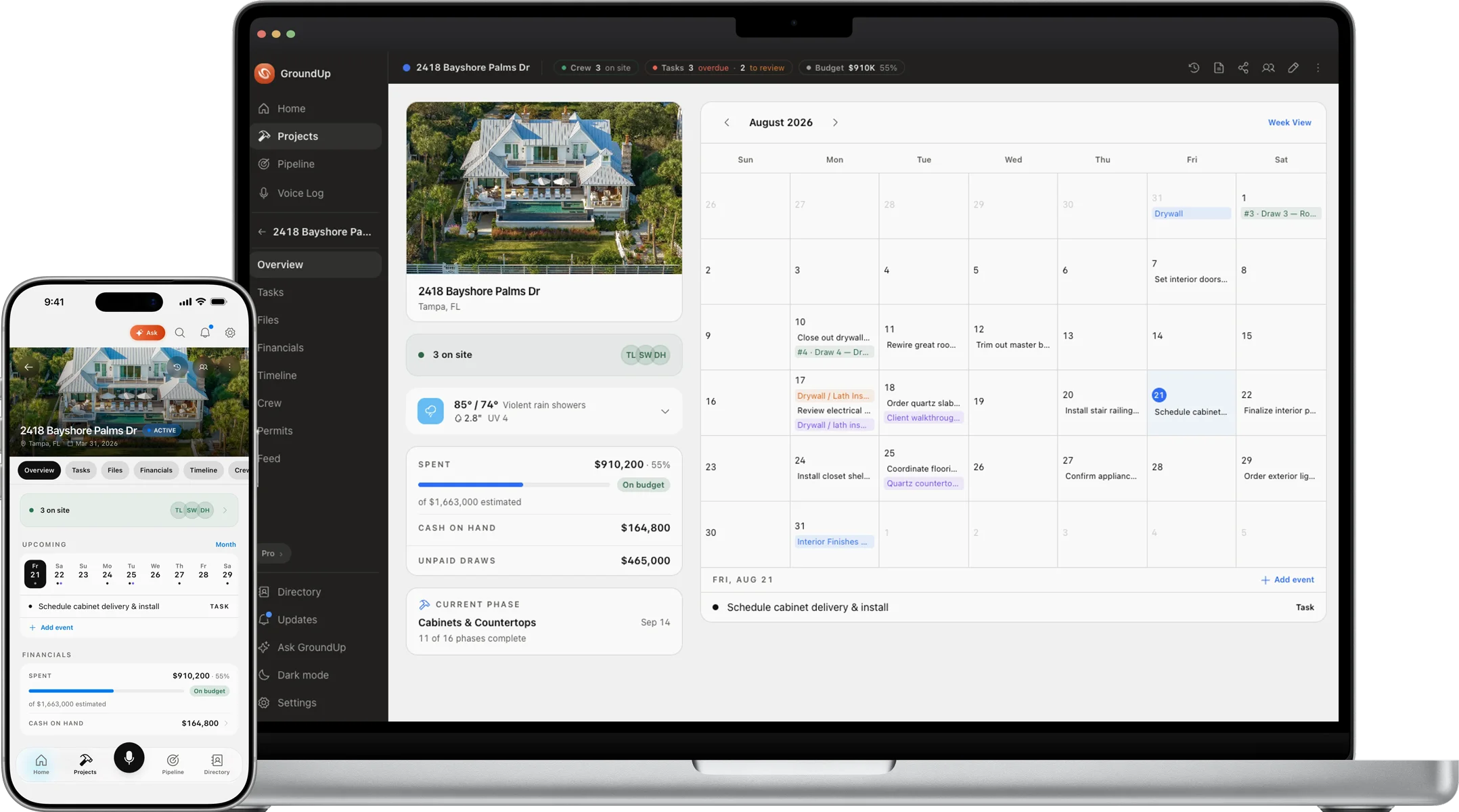 GroundUp on a MacBook and iPhone — the same project overview live on both